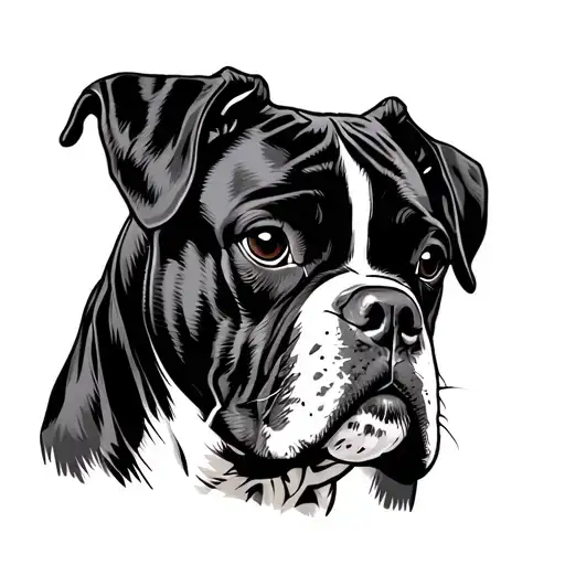 Boxer Dog With Cropped Ears Line Drawing Style