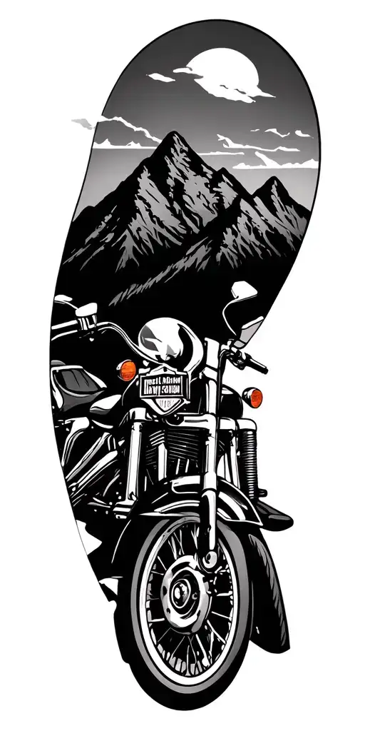 Mountains And Harley Davidson Motorcycle