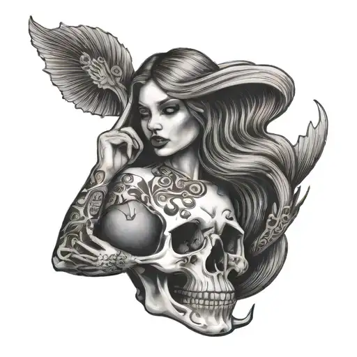 Mermaid Holding Skull