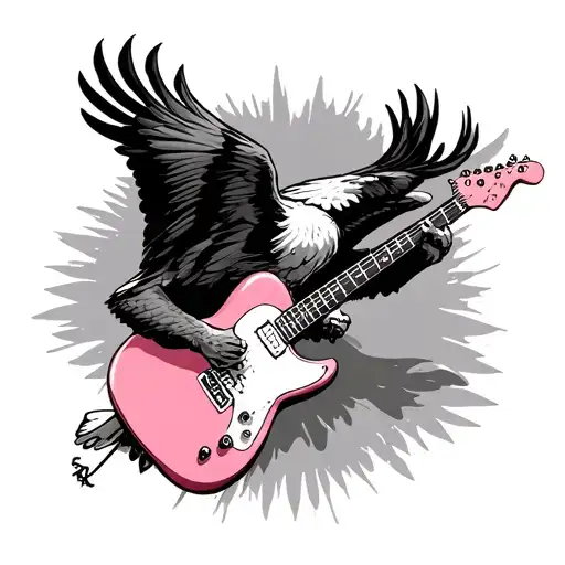 Black And Grey Eagle Flying While Playing A Pink Guitar