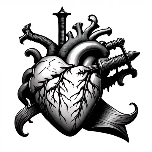 Anatomical Heart Pierced By A Sword