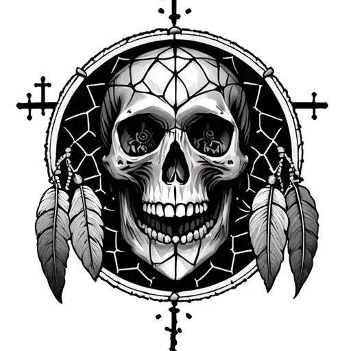Skull Morphing Into Oklahoma Dream Catcher With Cross Background