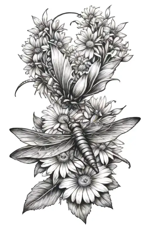 Dragonflie On Daisy Flower With Daisy Flowers Around It