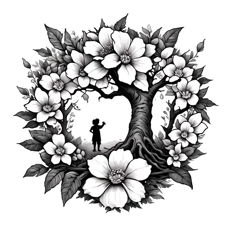 Back Tattoo With My Family Tree Life Flower As Background