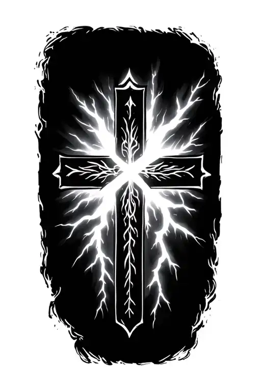 Christian Cross With Lightning Striking