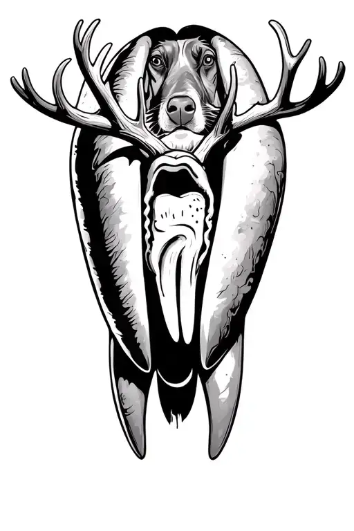 Hotdog With Antlers Being Ridin By A Tooth Floating