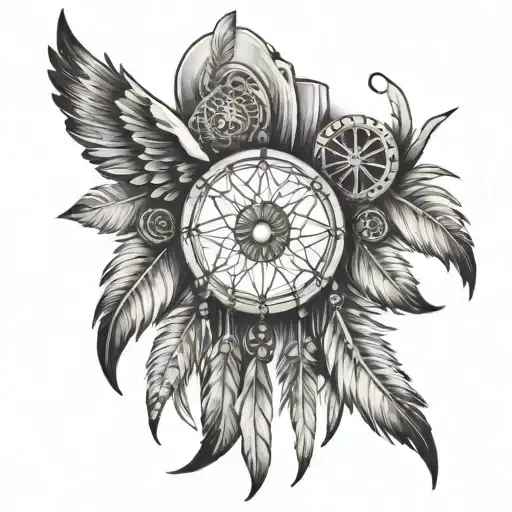 Fairy Spine Tattoo With An Open Book And Dream Catcher With Feathers