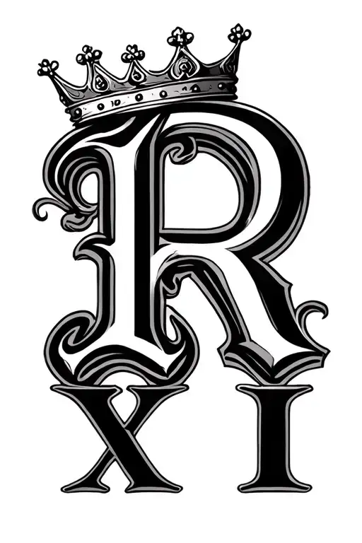 The Letter R With A Crown On Top And Xi On The Bottom Of The Letter