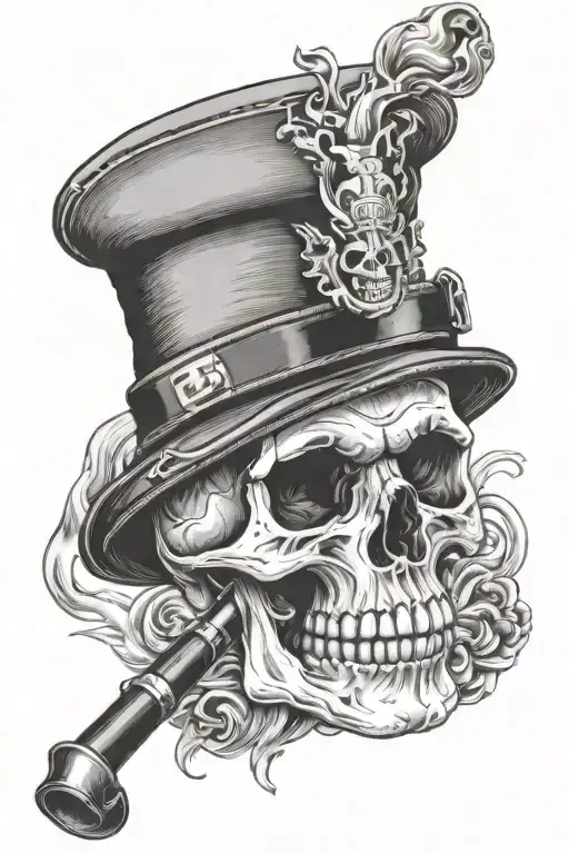 Skull Smoking A Pipe With French Sapper Hat