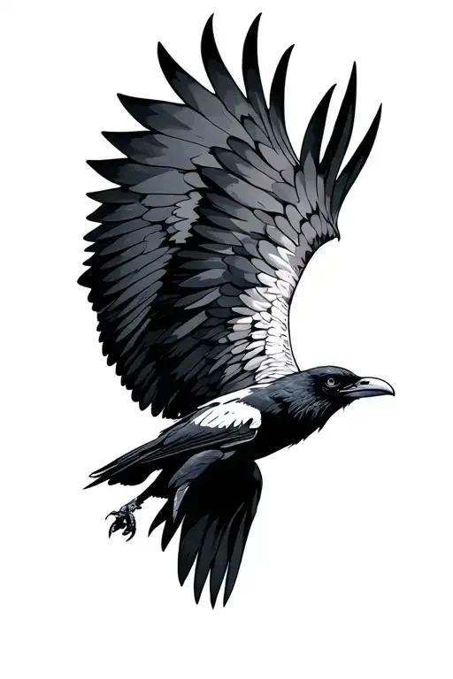 Flying Crow Open Wings Spread Wide