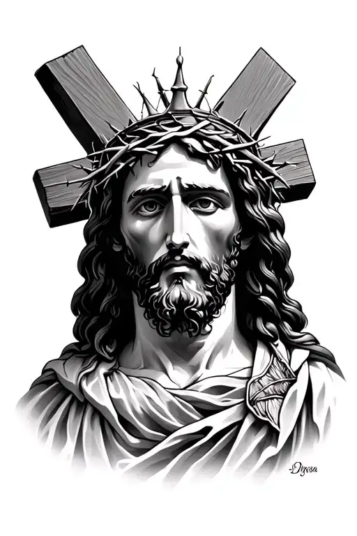 Jesus Face With Crown Of Thorns Inside A Cross Made
