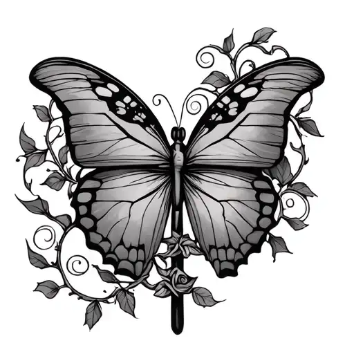 Cross With A Butterfly And Vine Wrapping Around It