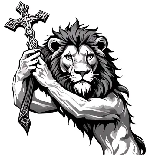 A Lion Holding A Cross