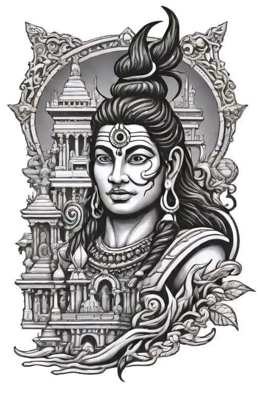 Lord Shiva With Temple Ruins Intertwined With Egyptian