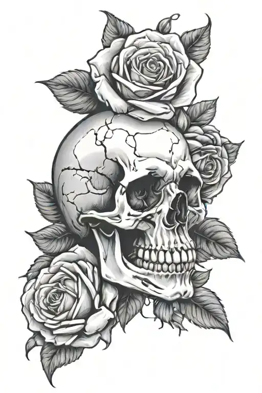 Skull And Roses Intertwined