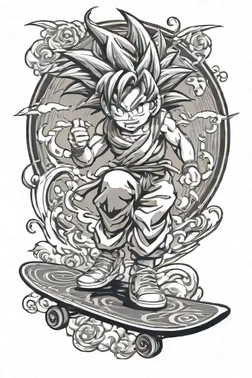 Young Son Goku On Longboard Skateboard