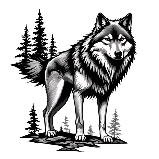 Wolf And Forest Back