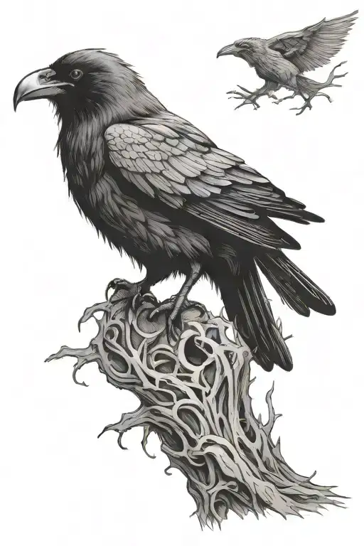 Hugin And Munin Raven Perched