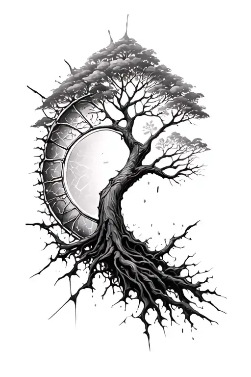 Create A Sleeve Tattoo With A Tree Of Life And Shattered Glass Als Detail On The Side