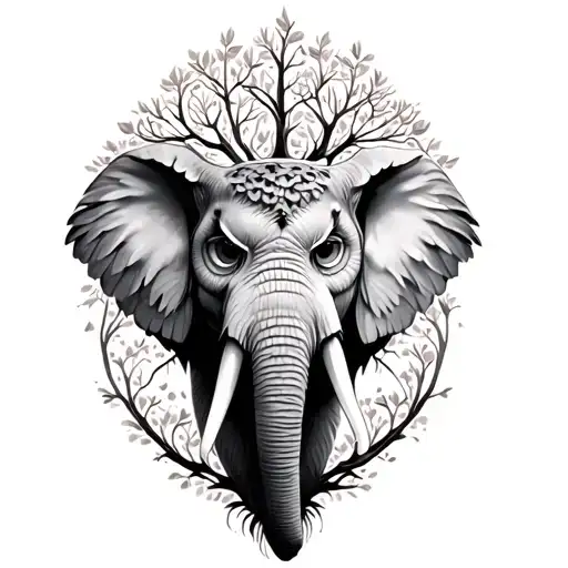 Owl And Elephant And Tree Of Life