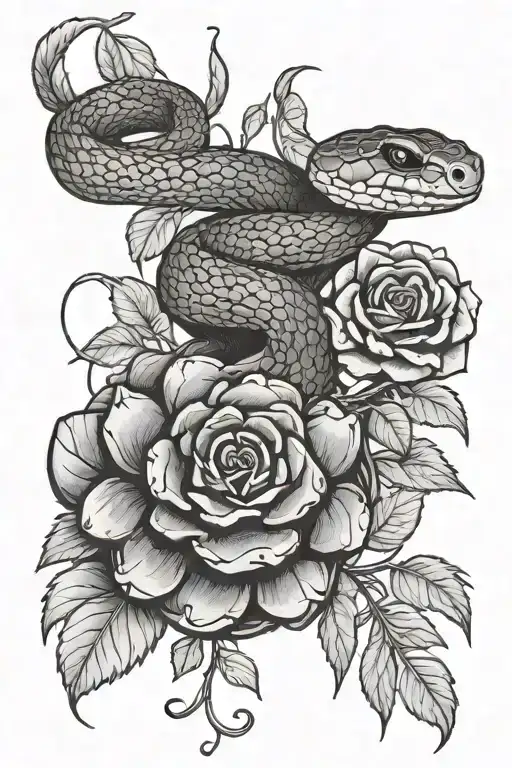 Snake And A Rosehip Branch