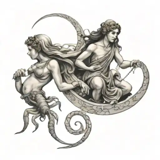 The Fates From Greek Myth Spinning With A Scorpion