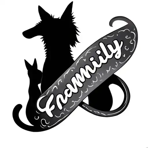 Infinity Symbol With The Inscription Family And The Addition Of The Silhouette Of A Dog And A Cat