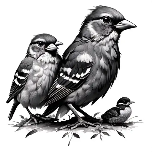 Mother Bird And Chicks