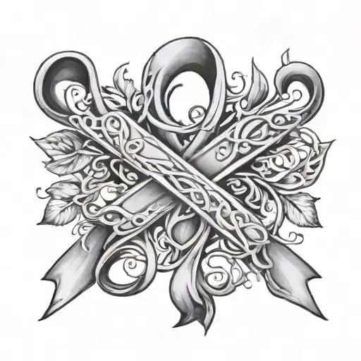 Cancer Awareness Ribbon With Vines Around The Ribbon