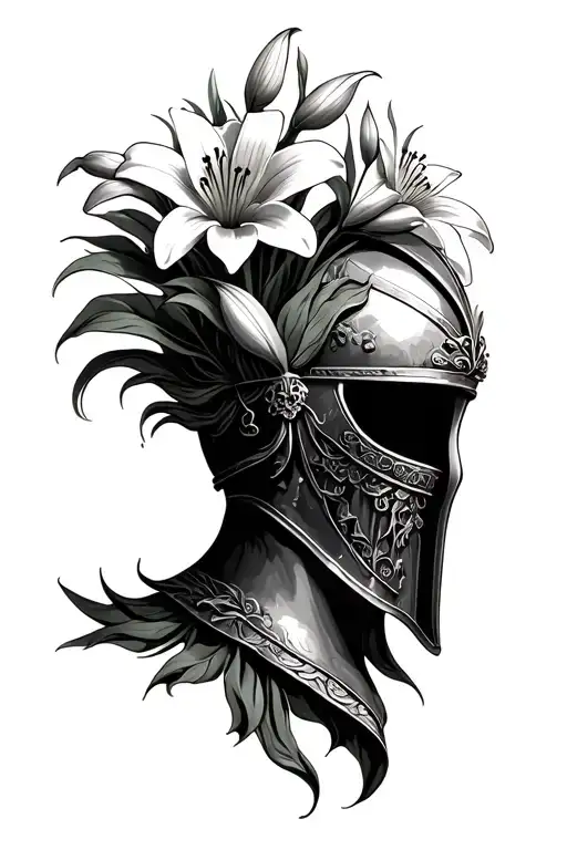 Odysseus Helmet Adorned With Lily Flowers Growing