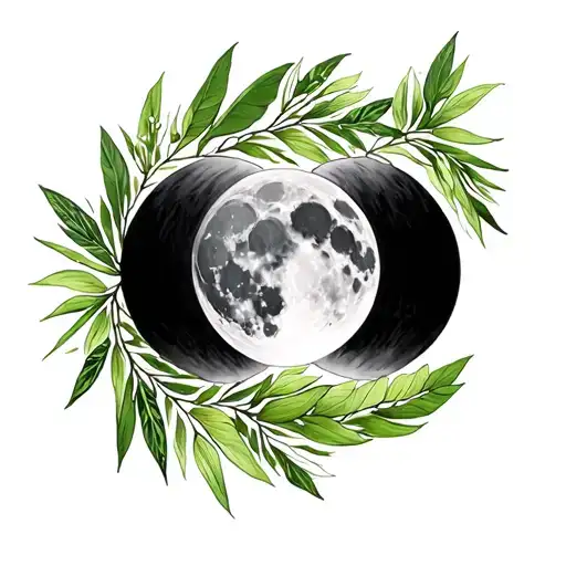 Moon Phases Interspersed With Branches Of Brazilian Plants In Green On The Back