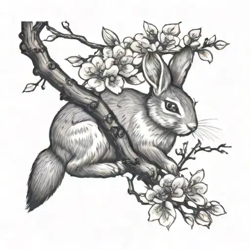 Little Rabbit Under A Sakura Branch Under The Night