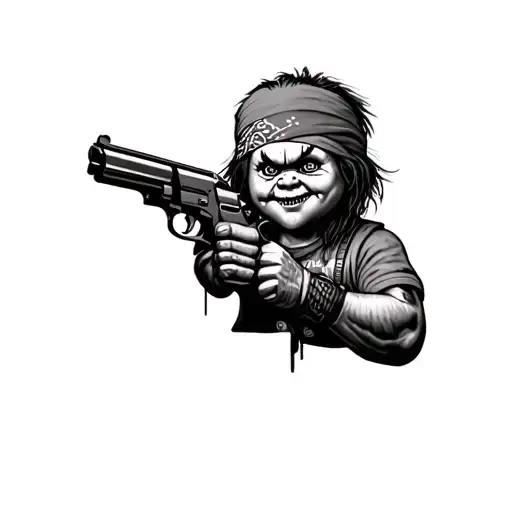 Chucky With Bandana Holding A Gun
