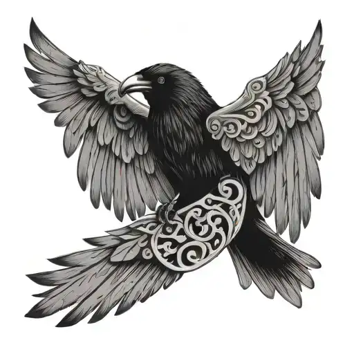 Crow Spreading Wings With Nordic Art Neck Piece