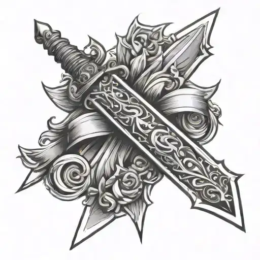 Spine Linework Sword With The Name Tayla On The Blade