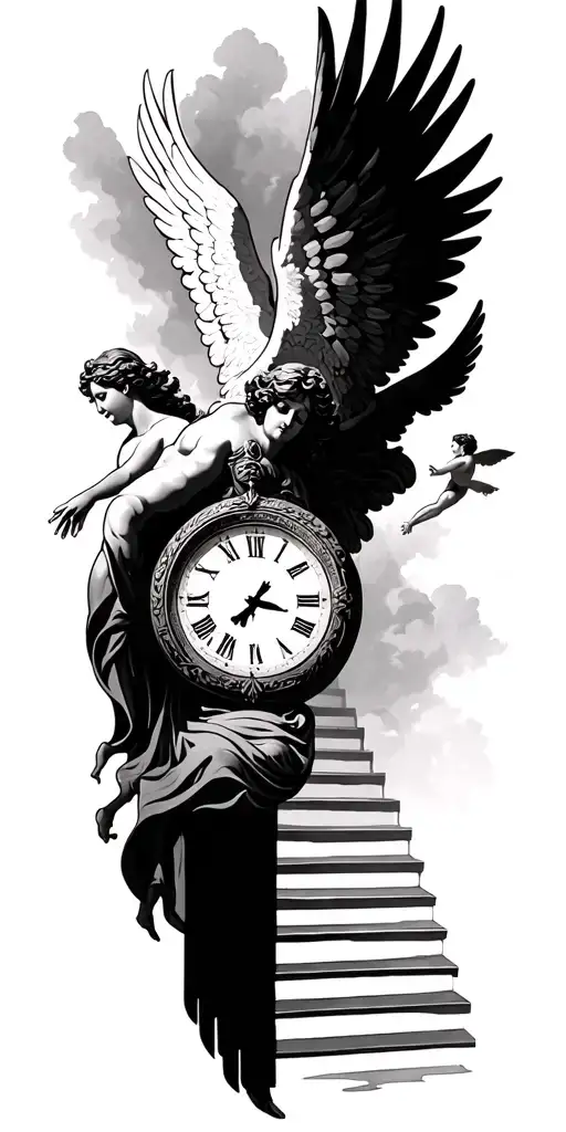 Stairway Leading To Heaven Time Clock Face Angels Flying