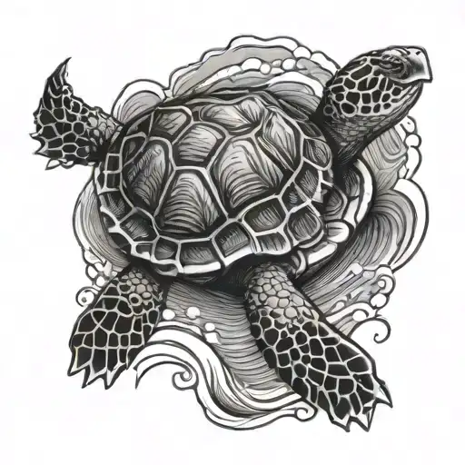 Turtle With A A Wave Breaking