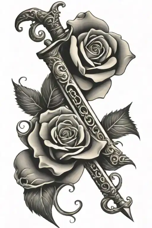 Sword And Rose Vines Wrapped