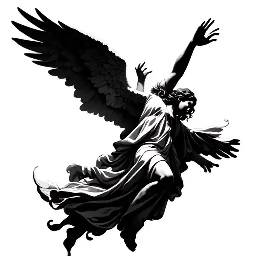 Shadowy Angel Rising To Heaven With One Hand Reaching Up And One Reaching Down