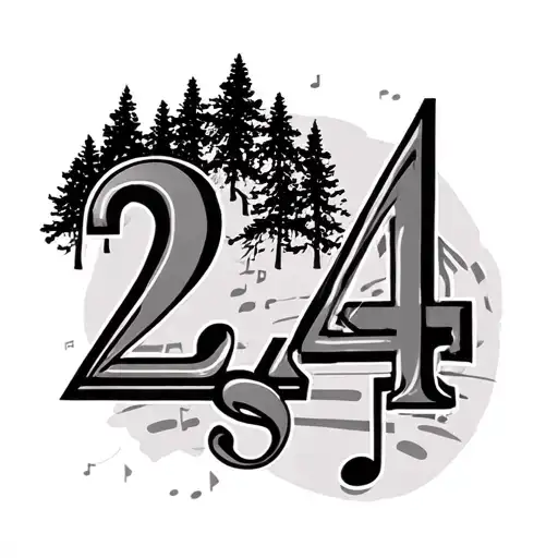 Numbers 224 With Trees And Music Notes