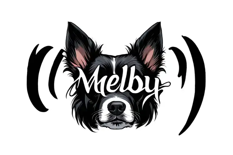 Large Dog Ears With Melby Written In The Middle