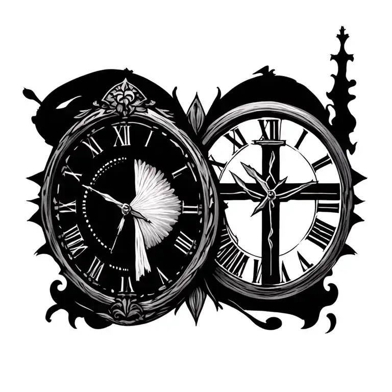 Christian Cross And Clock