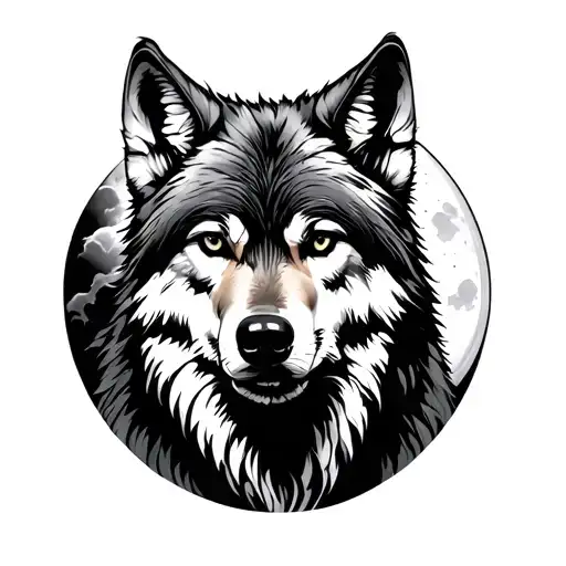 A Lone Wolf Facing The Screen With A Full Moon In The Background