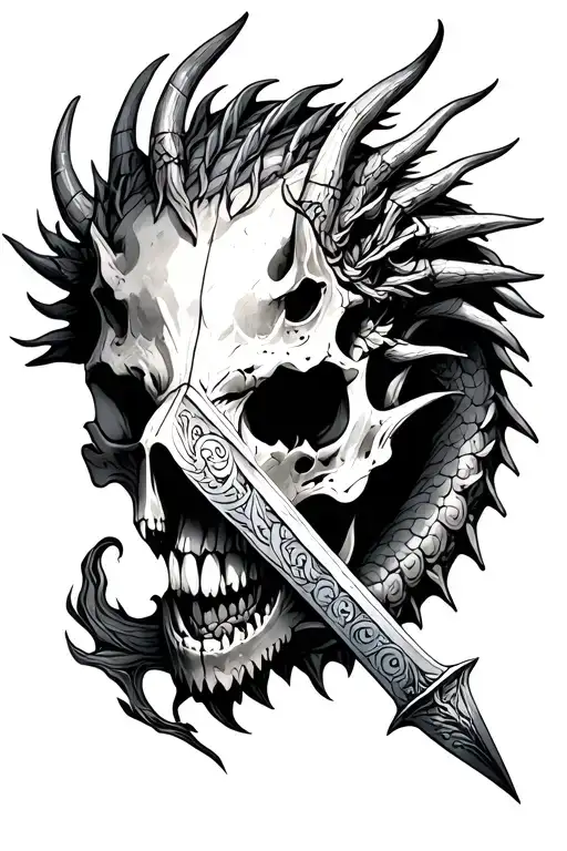 Dagger Going Through A Dragon Skull