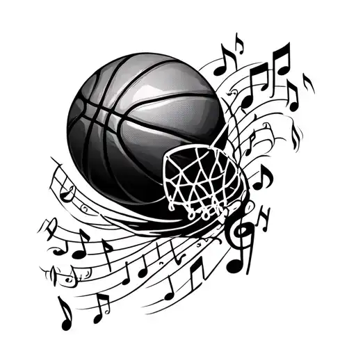 Basketball And Music Notes Intertwined