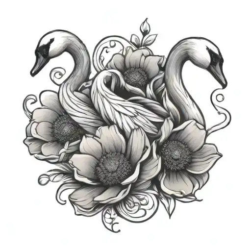 Swan Poppy Daisy Violet Flowers Intertwined