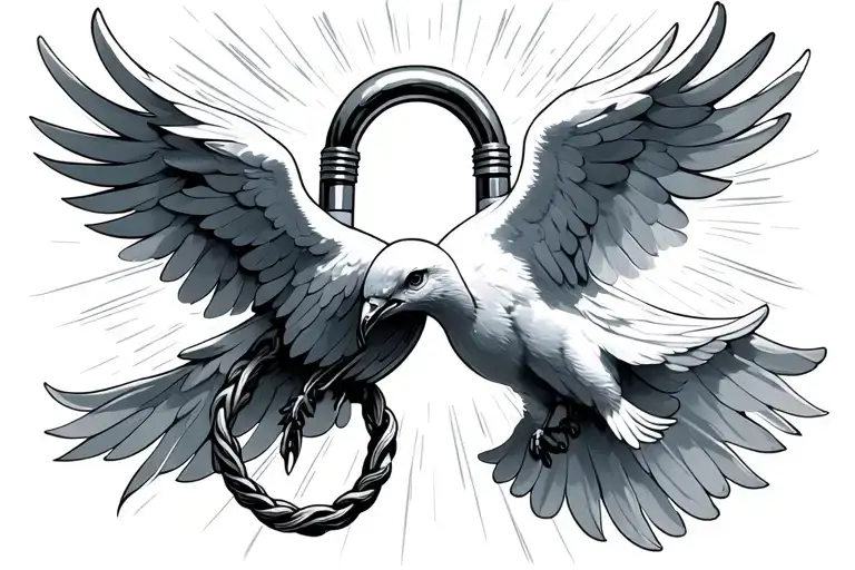 A Silver Lock Intertwined With A Radiant White Dove