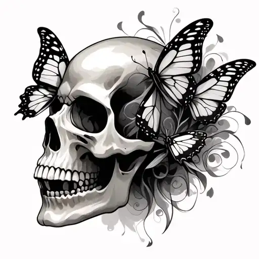 Skull And Butterflies Fluttering