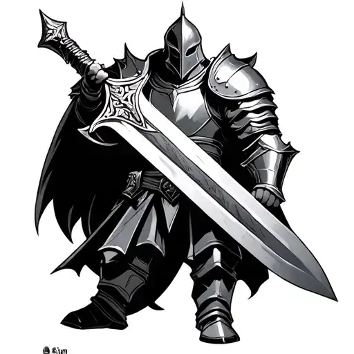 A Black Knight In Shining Armor With A Giant Sword