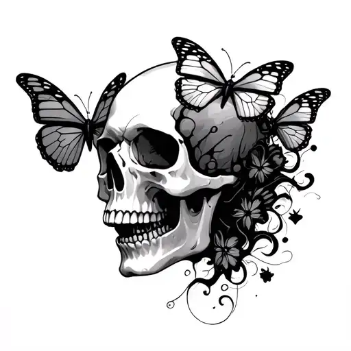 Skull With Butterflies Coming Out